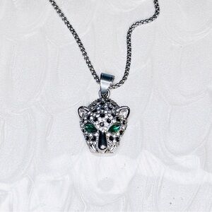 Sparkly Leopard Head Pendant Necklace | Emerald Eyes | Statement Jewelry
